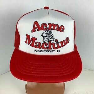 Vintage ACME Machine Punxy PA Snapback Trucker Snapback Hat Red/White One Size
